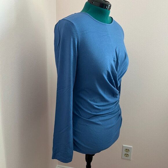 Ann Taylor Misses Large Blue Knit Ruched Top - Picture 3 of 5